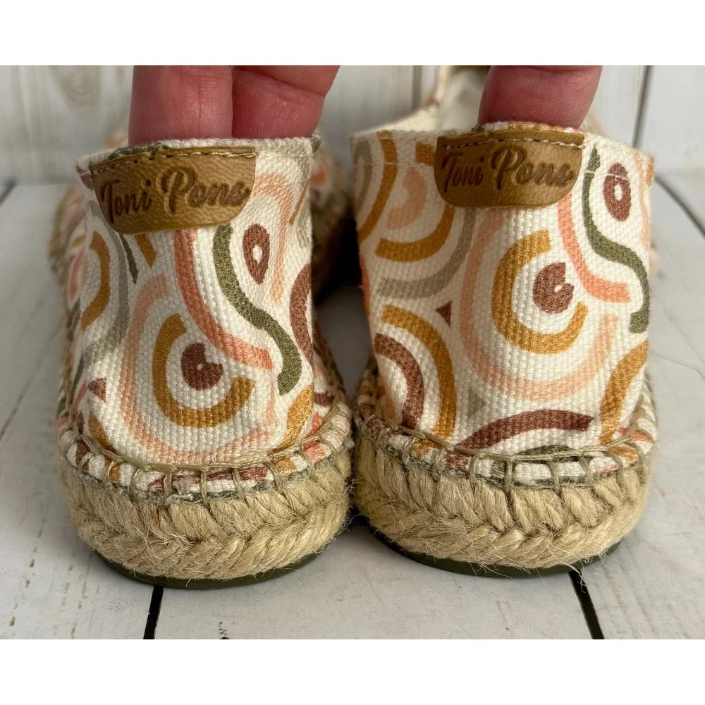 Toni Pons Womens Espadrille Flats Geometric Swirl Canvas Slip On Spain Sz 5.5/36